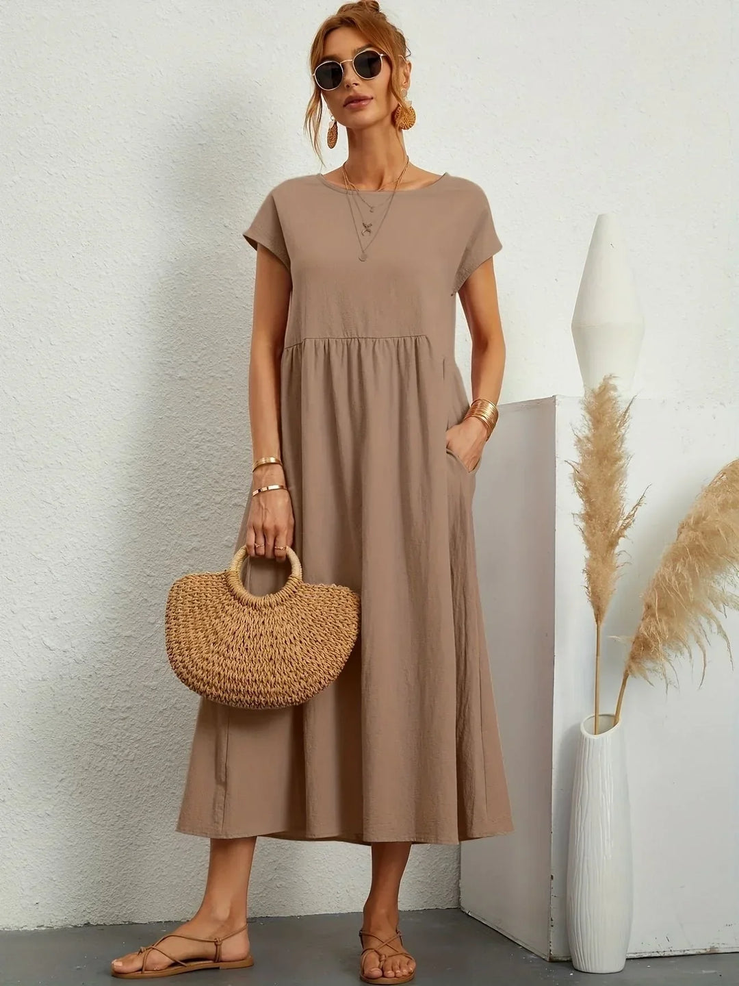 Robe Longue Ample Femme Coton Lin Été