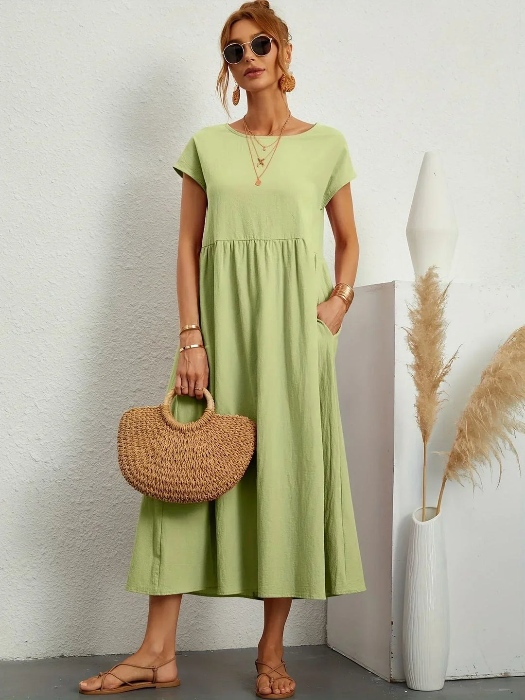Robe Longue Ample Femme Coton Lin Été