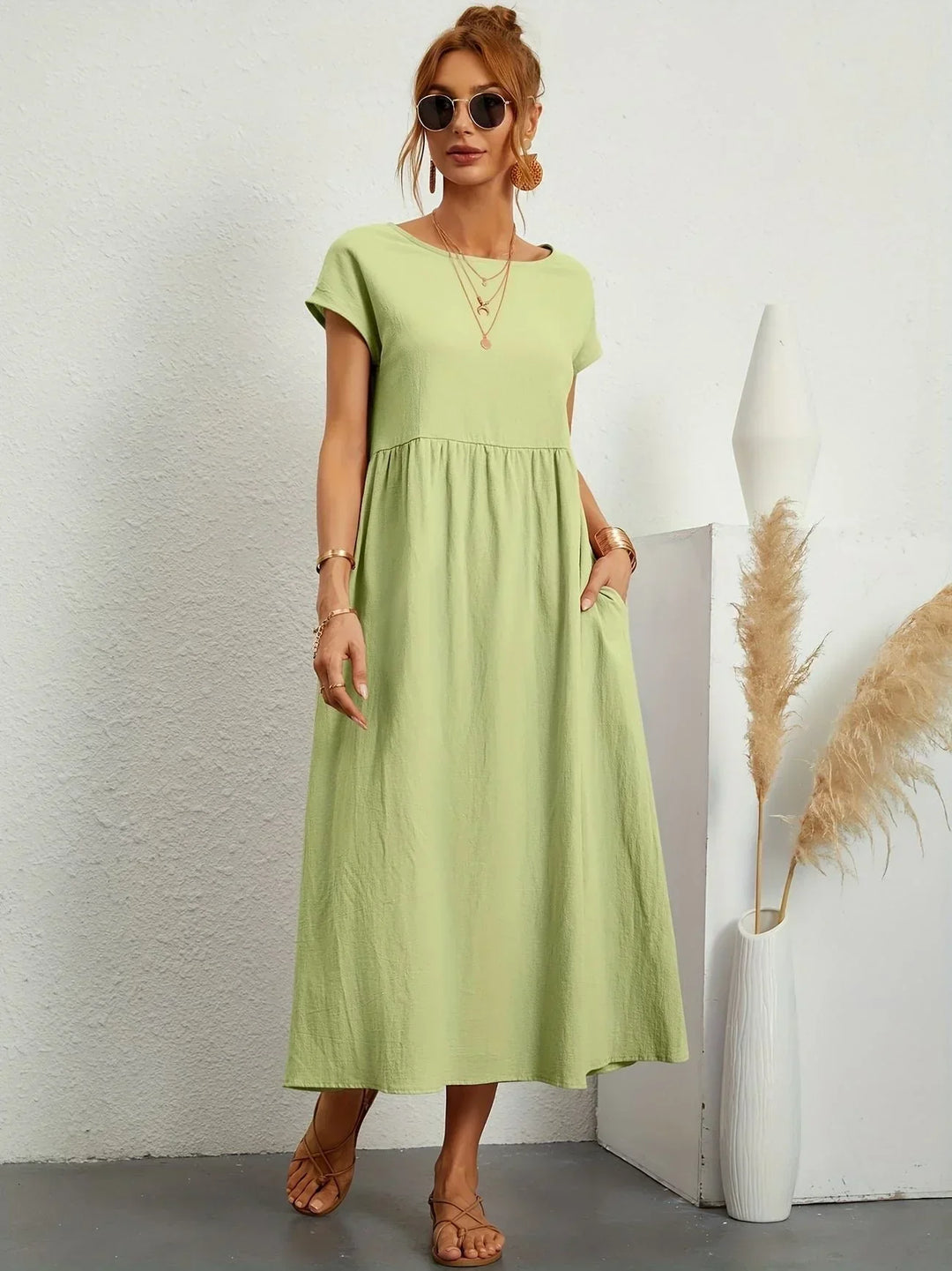 Robe Longue Ample Femme Coton Lin Été