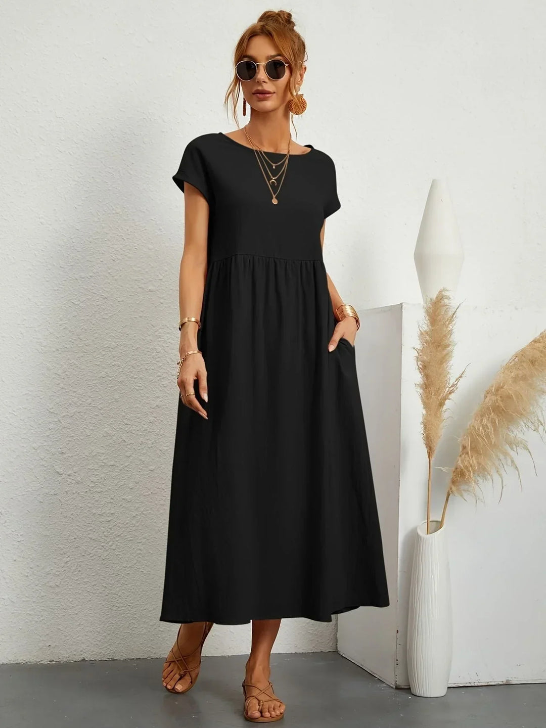 Robe Longue Ample Femme Coton Lin Été