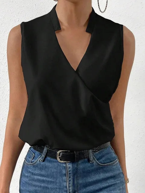 Top Femme Sans Manches Col V Croisé Bureau