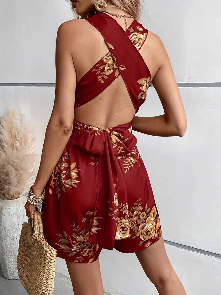 Combishort Fleuri Femme Croisé Été