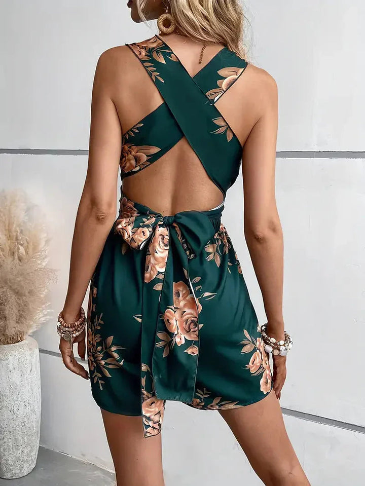 Combishort Fleuri Femme Croisé Été