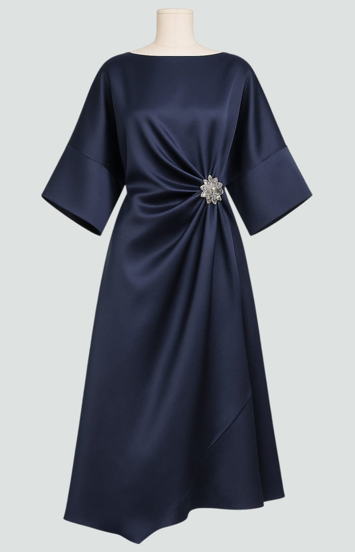 Robe Midi Drapée Femme Détail Bijou Soirée