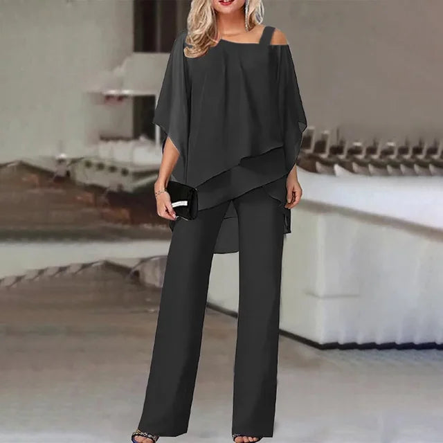 Women's Off-the-Shoulder Top and Wide-Leg Pants Set