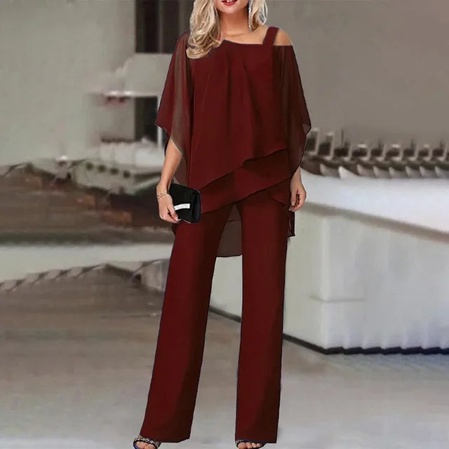 Women's Off-the-Shoulder Top and Wide-Leg Pants Set