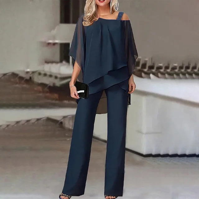 Women's Off-the-Shoulder Top and Wide-Leg Pants Set