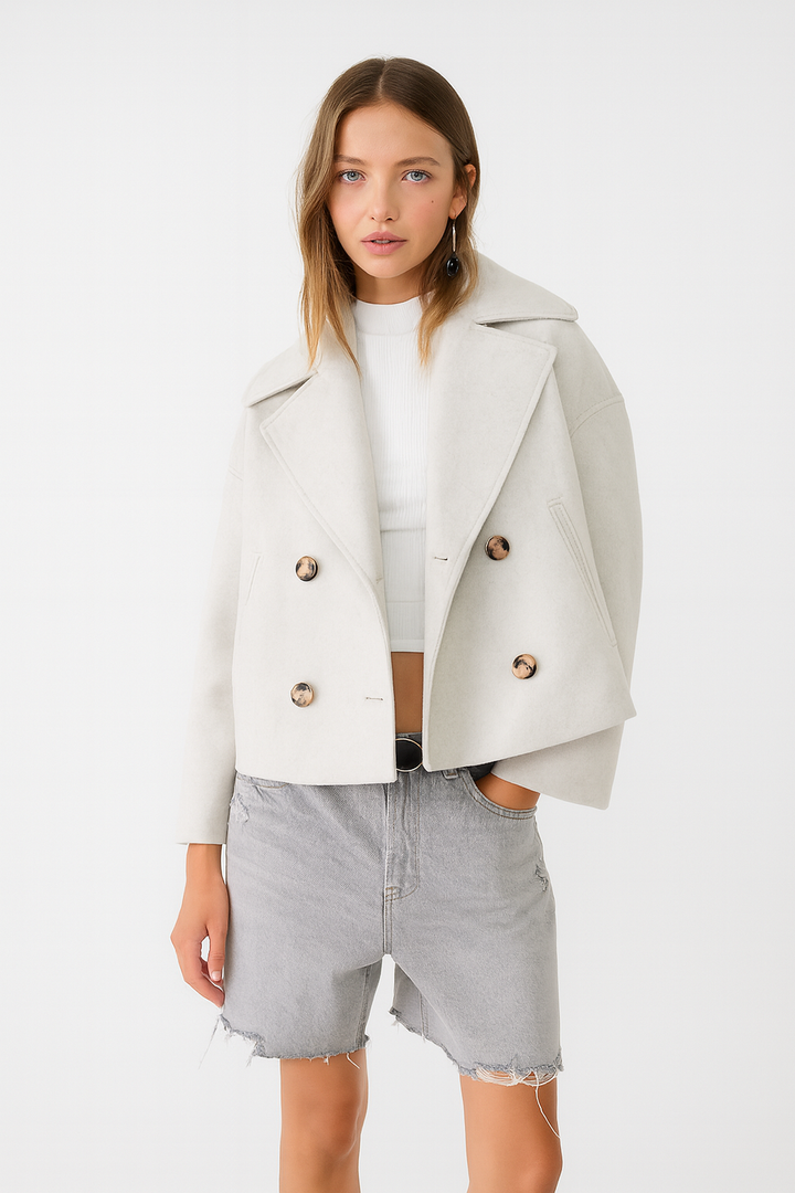 Blazer Court et Cintré à Double Boutonnage Pour Femme
