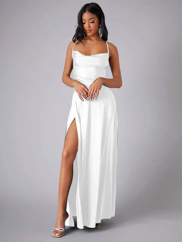 Robe Longue Satin Femme Fente Dos Nu Soirée
