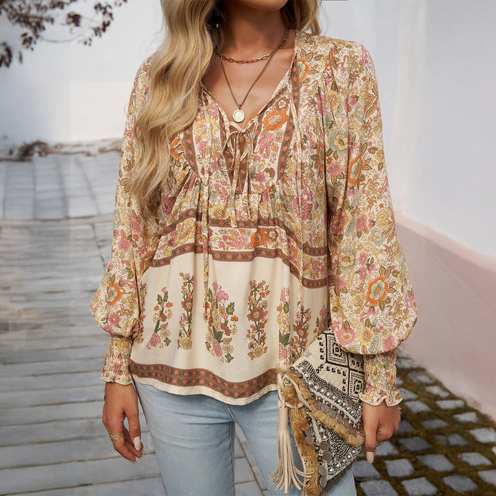 Blouse Bohème Florale Femme Manches Longues