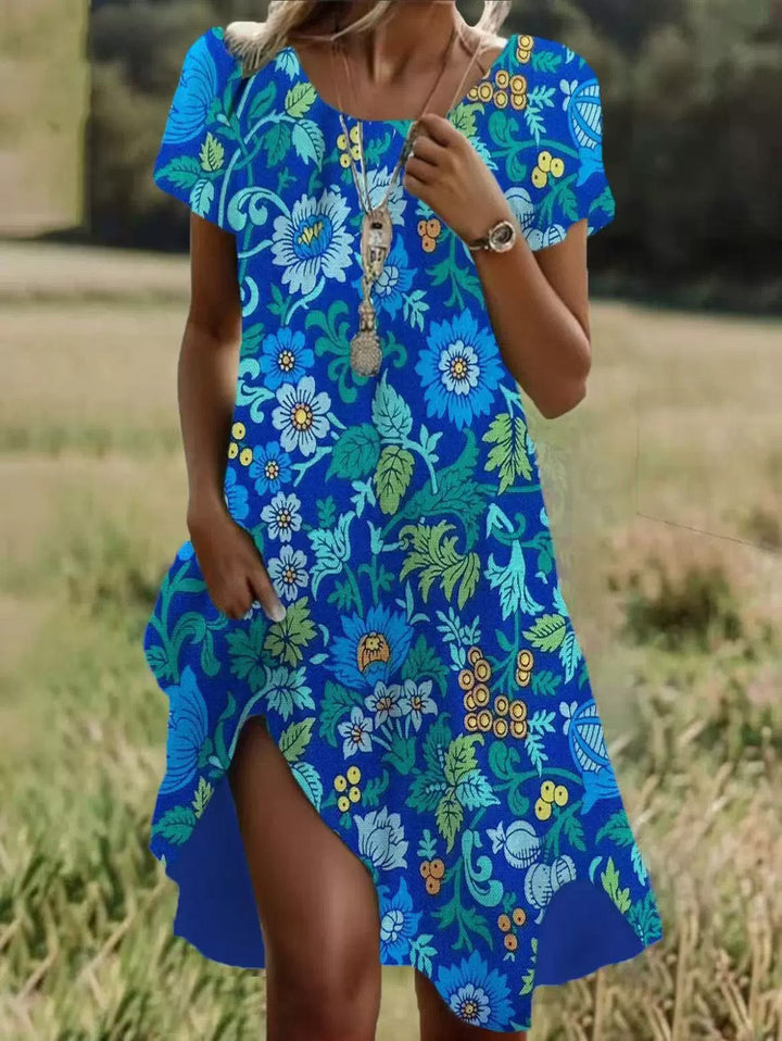 Women's Casual Floral Short-Sleeve Midi Dress