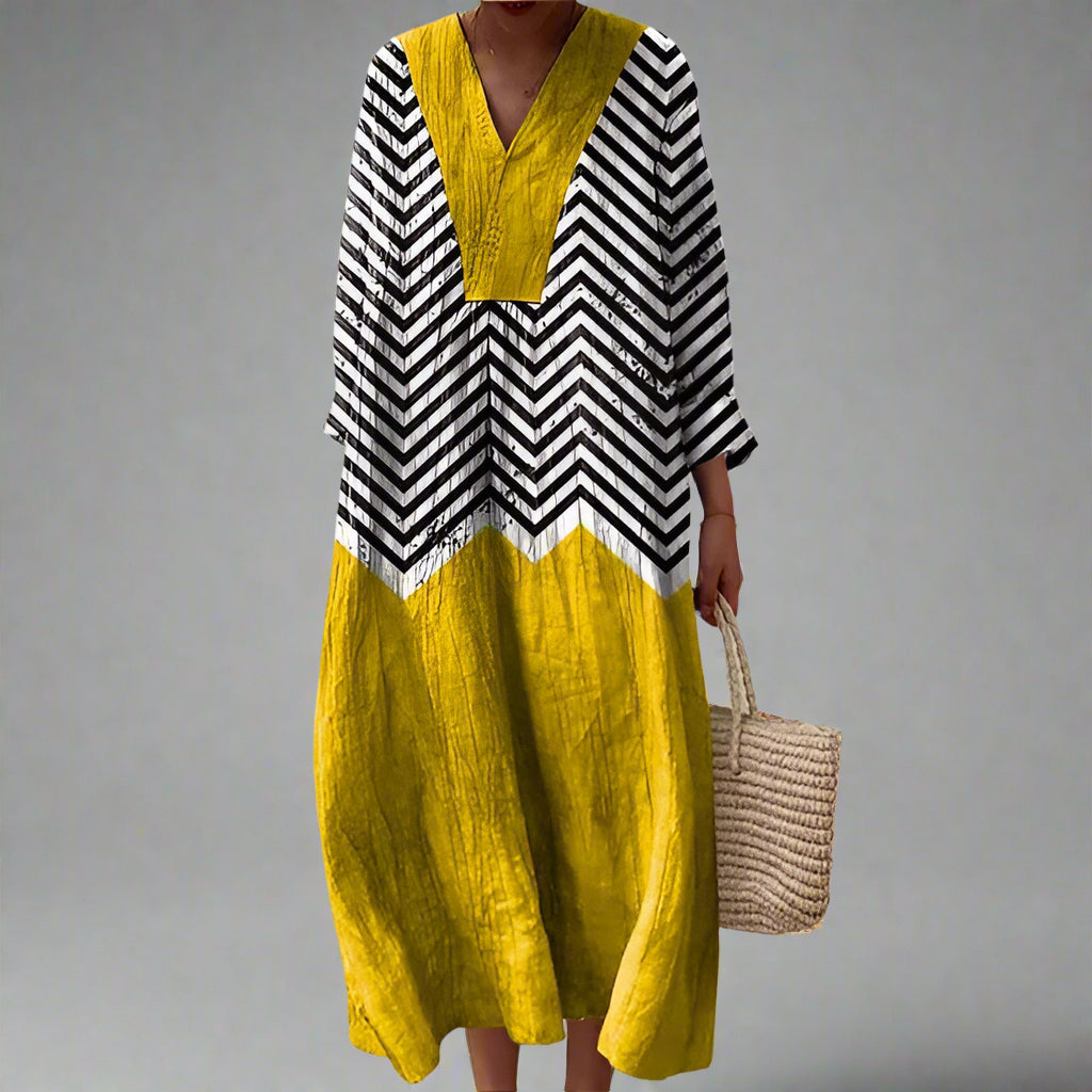 Women's Long Bohemian Chevron-Pattern Dress