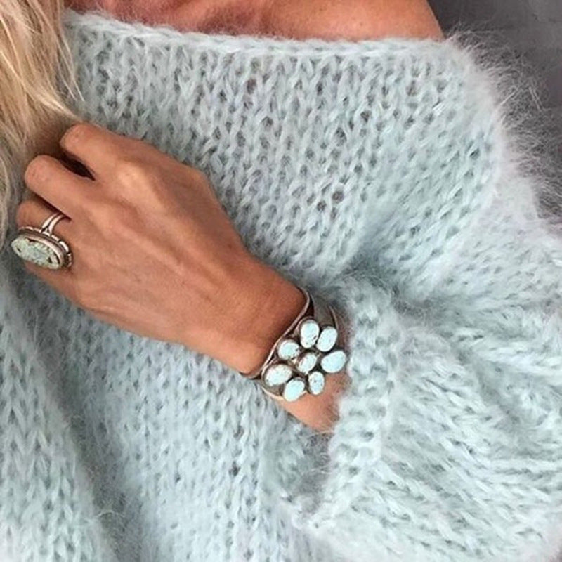 Women's Fuzzy Knit Off-the-Shoulder Pullover