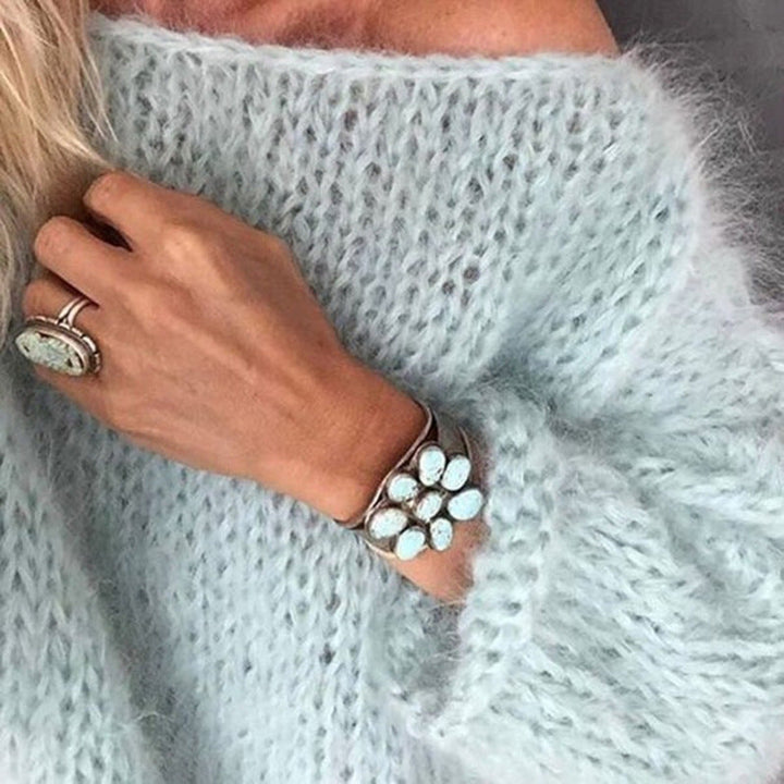 Women's Fuzzy Knit Off-the-Shoulder Pullover