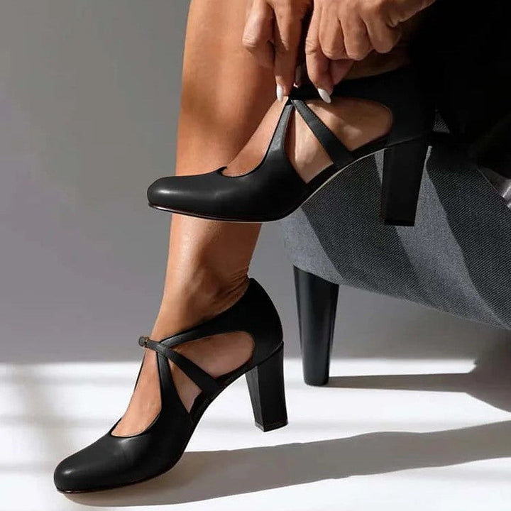 Sapatos de salto estilo Mary Jane para mulher com salto grosso em bloco