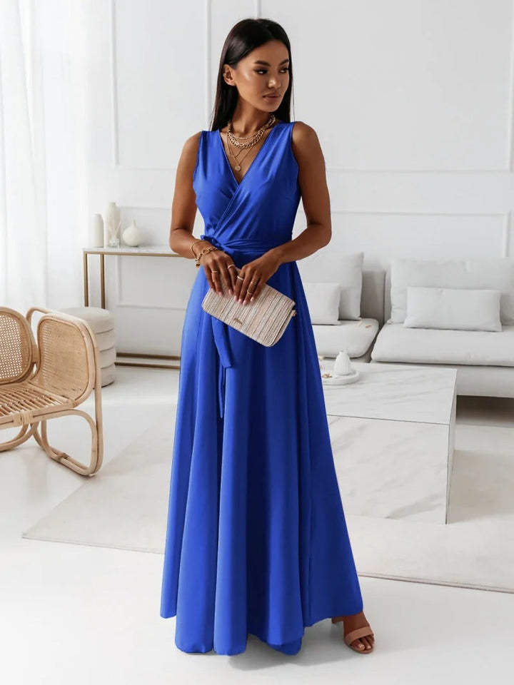 Robe Longue Cache-Cœur Fluide Femme Sans Manches