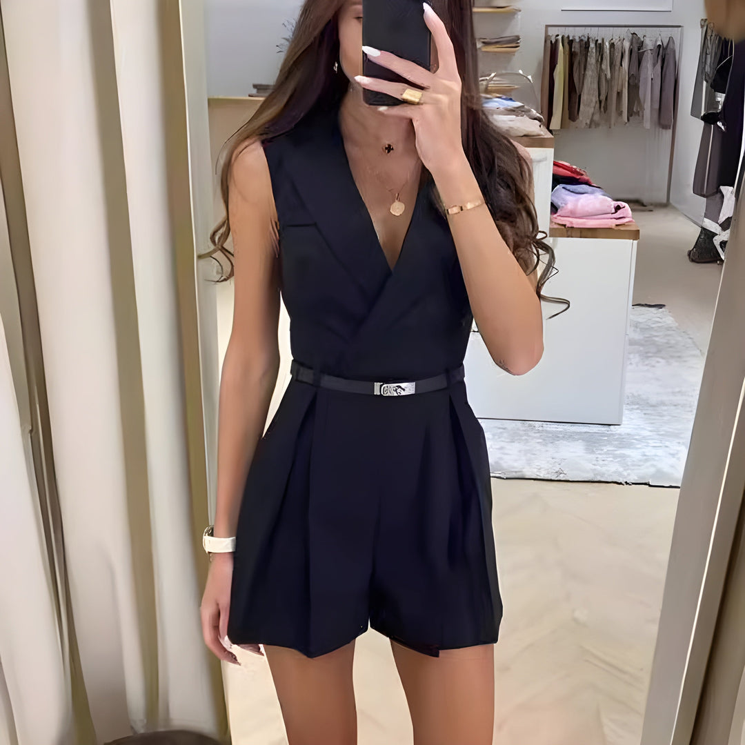 Combishort Blazer Sans Manches Femme Ceinturé