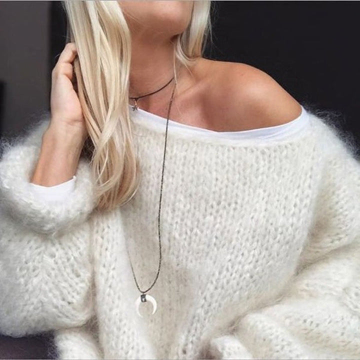 Women's Fuzzy Knit Off-the-Shoulder Pullover