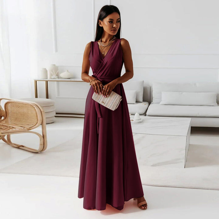Robe Longue Cache-Cœur Fluide Femme Sans Manches