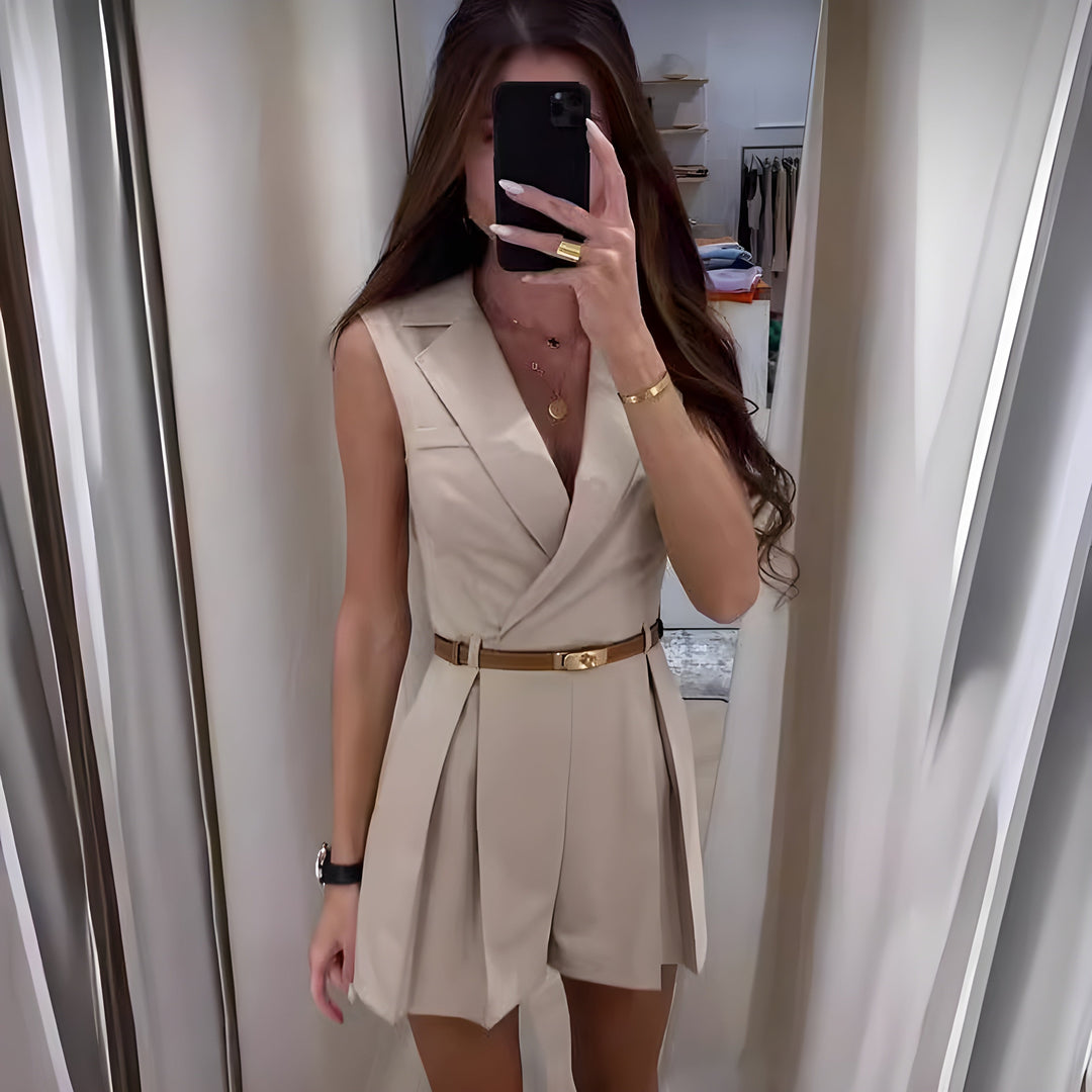 Combishort Blazer Sans Manches Femme Ceinturé