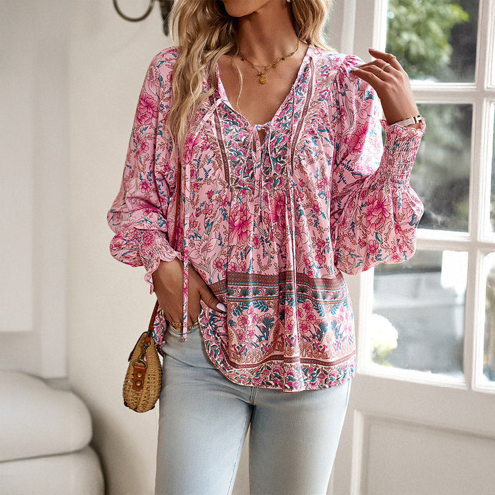 Blouse Bohème Florale Femme Manches Longues