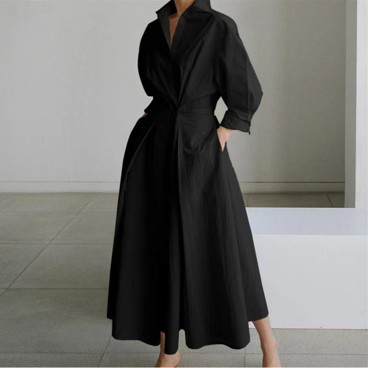 Robe Maxi Femme Cache-Cœur Col Chemise
