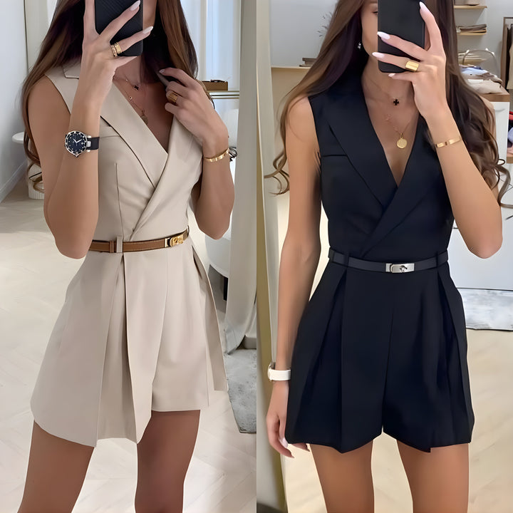 Combishort Blazer Sans Manches Femme Ceinturé
