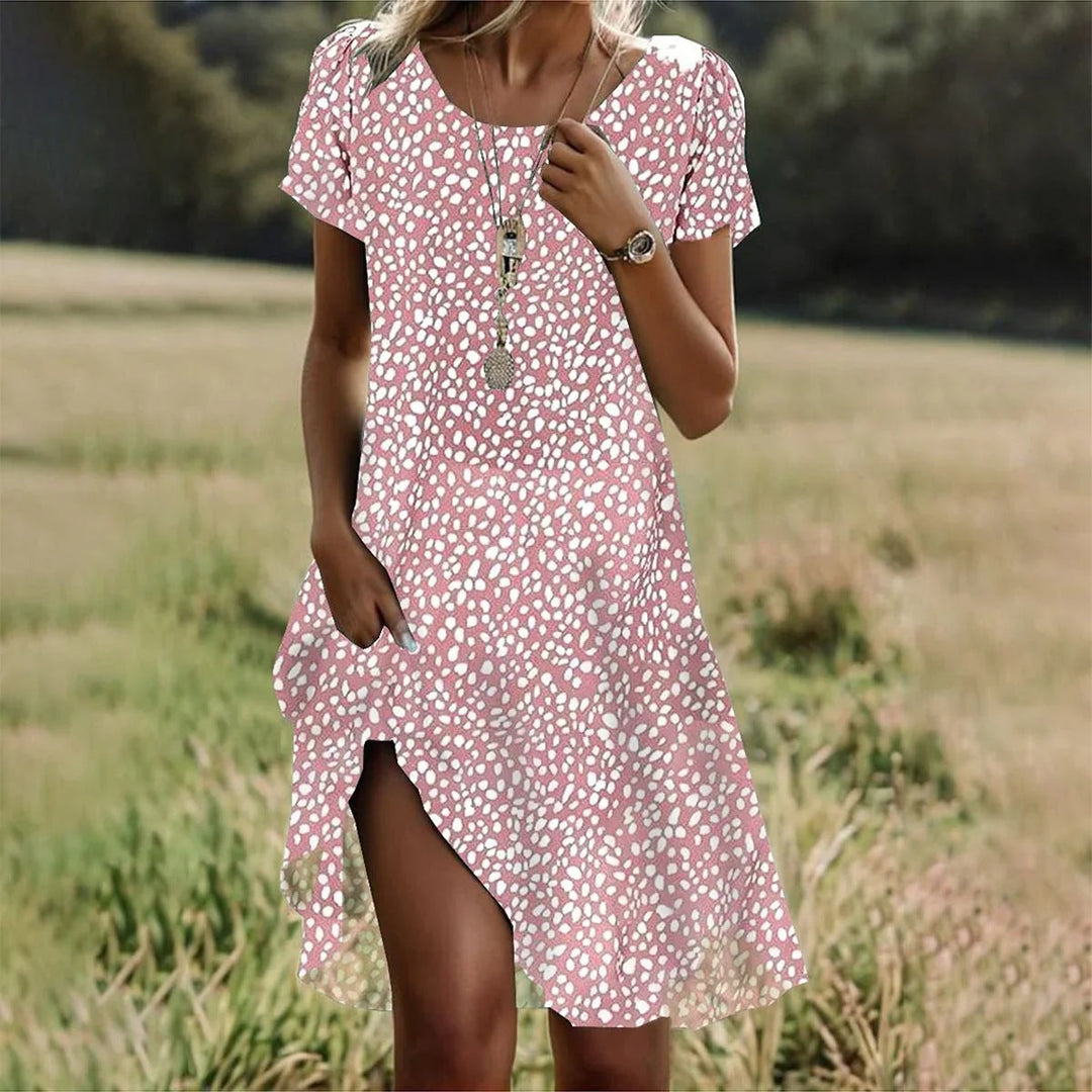 Women's Casual Floral Short-Sleeve Midi Dress
