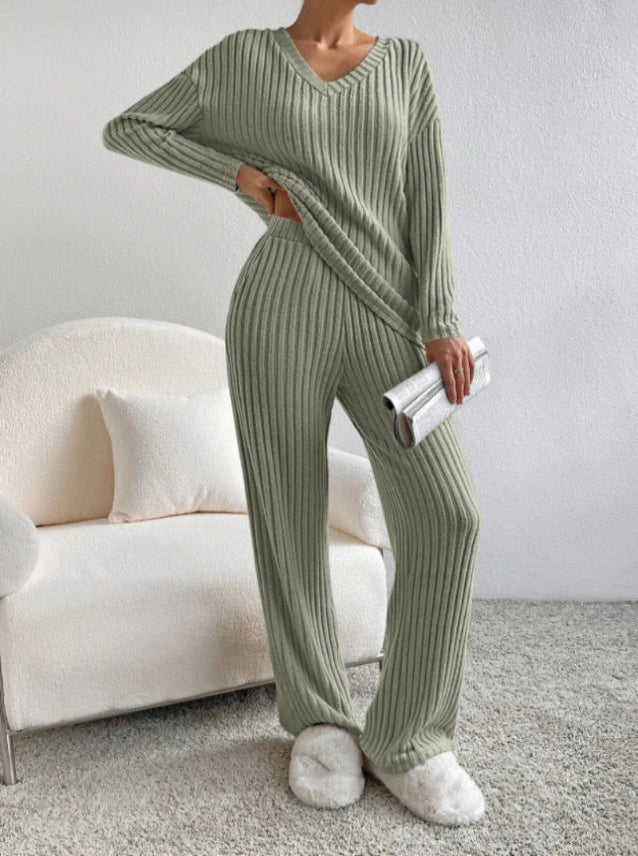 Women's Two-Piece Ribbed Knit Loungewear Set