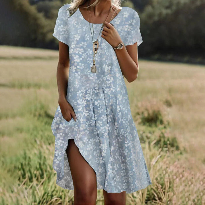 Women's Casual Floral Short-Sleeve Midi Dress