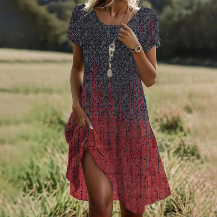 Women's Casual Floral Short-Sleeve Midi Dress