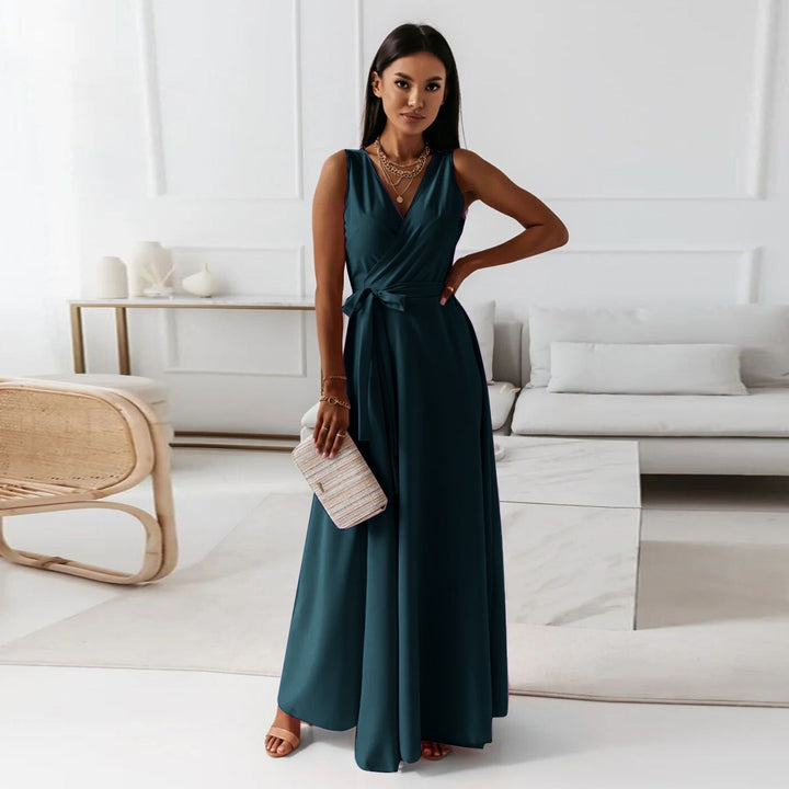Robe Longue Cache-Cœur Fluide Femme Sans Manches