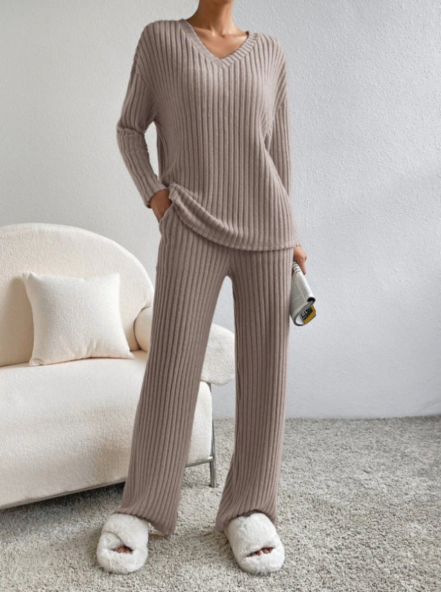 Women's Two-Piece Ribbed Knit Loungewear Set