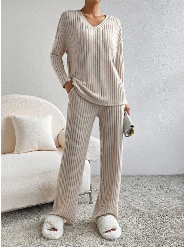 Women's Two-Piece Ribbed Knit Loungewear Set