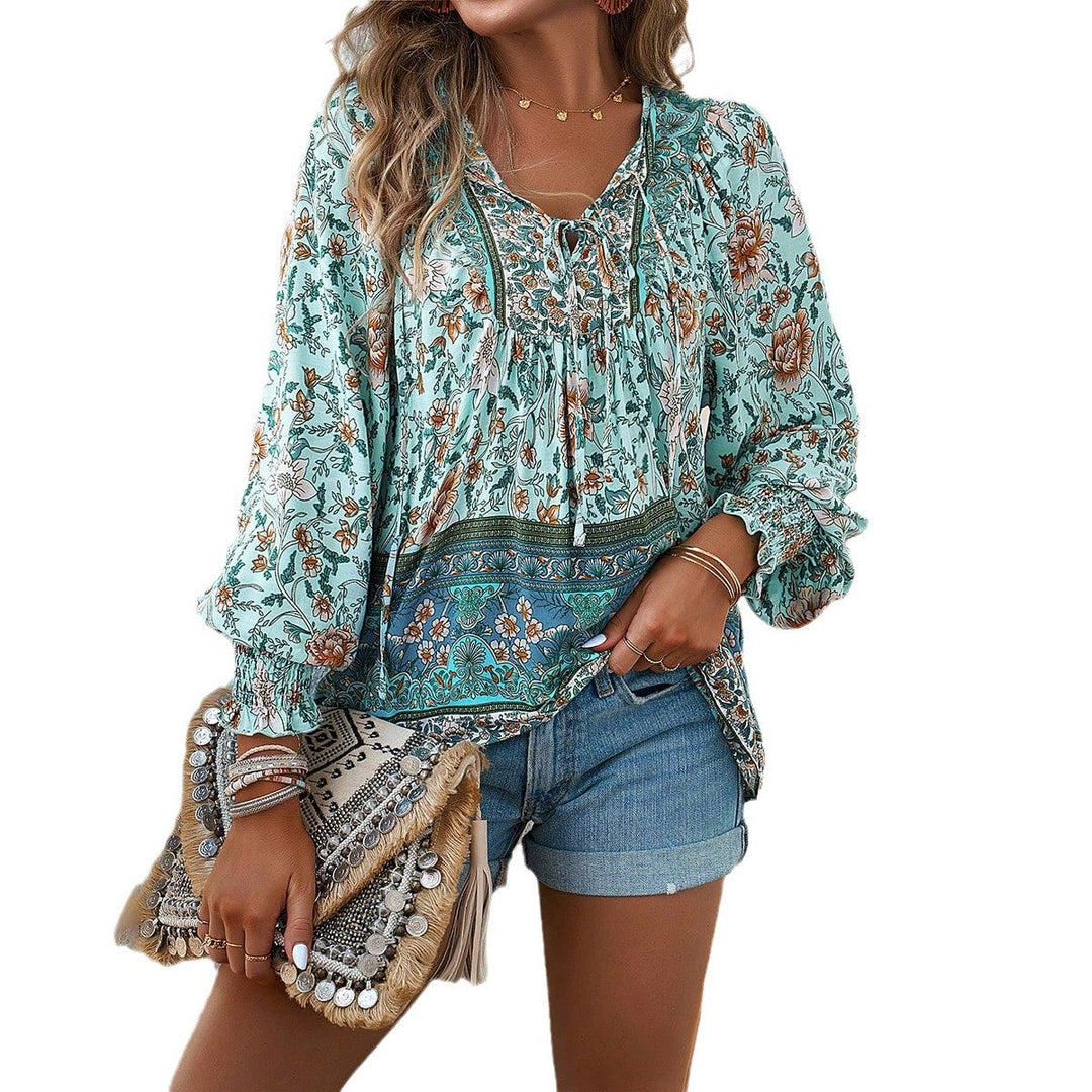 Blouse Bohème Florale Femme Manches Longues