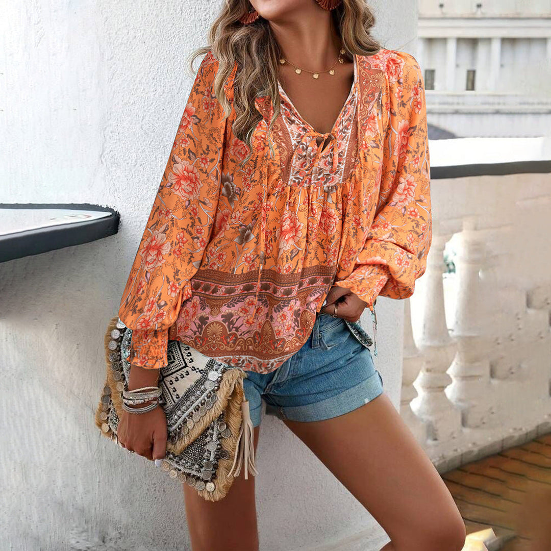 Blouse Bohème Florale Femme Manches Longues