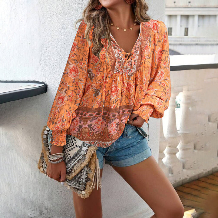 Blouse Bohème Florale Femme Manches Longues