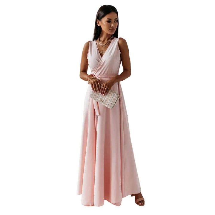 Robe Longue Cache-Cœur Fluide Femme Sans Manches