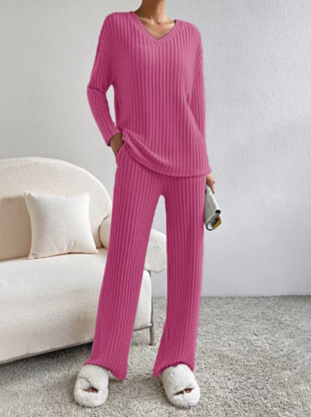 Women's Two-Piece Ribbed Knit Loungewear Set