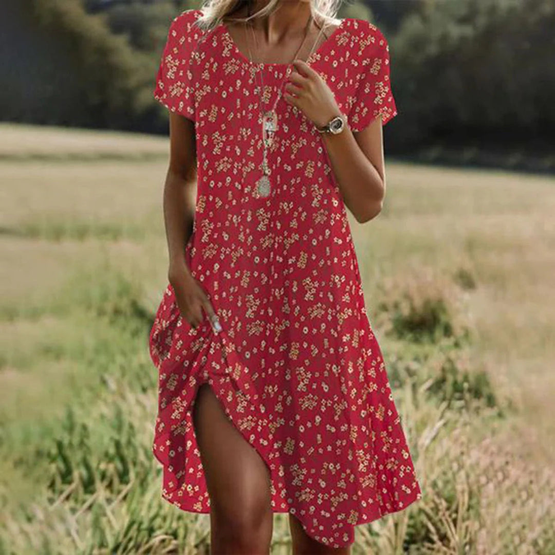 Women's Casual Floral Short-Sleeve Midi Dress