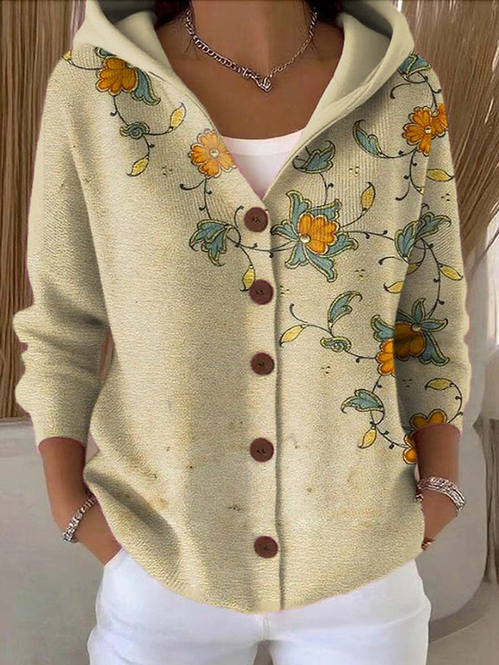 Cardigan à Capuche Boutonné et Imprimé Pour Femme