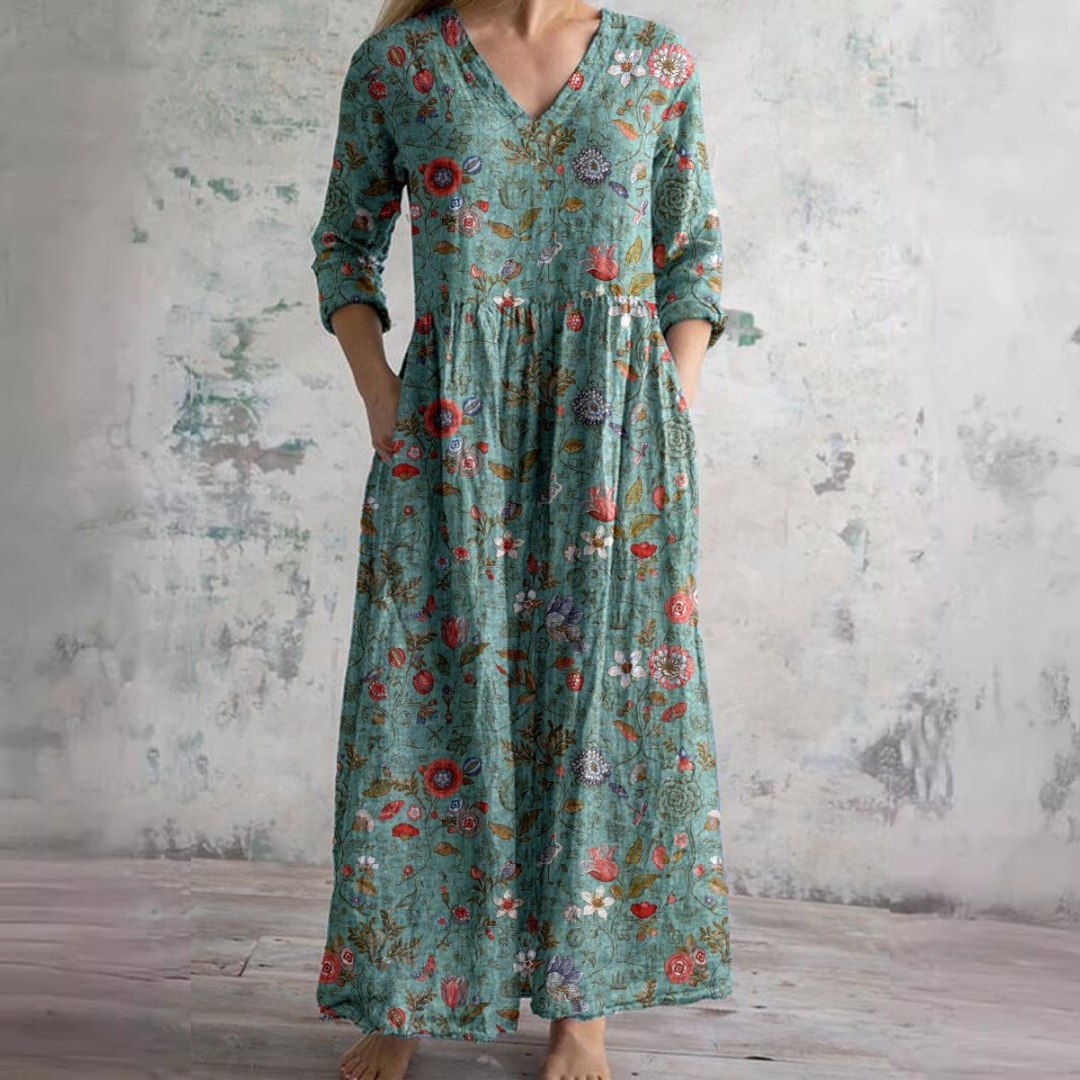 Robe Longue à Manches Longues et Motif Floral Pour Femme