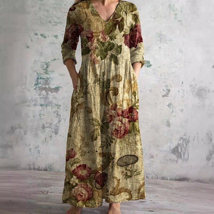 Robe Longue à Manches Longues et Motif Floral Pour Femme