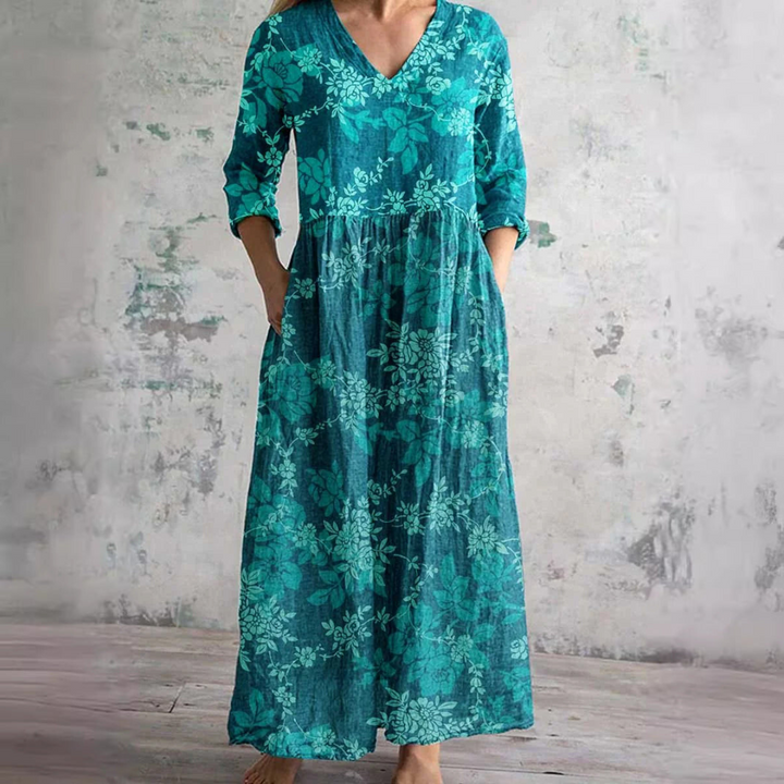 Robe Longue à Manches Longues et Motif Floral Pour Femme