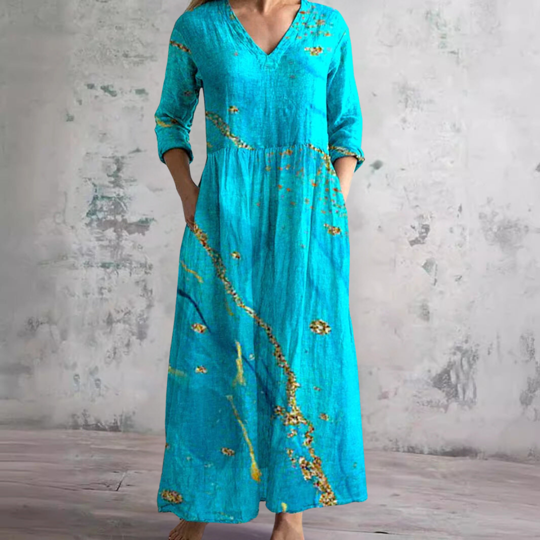 Robe Longue à Manches Longues et Motif Floral Pour Femme