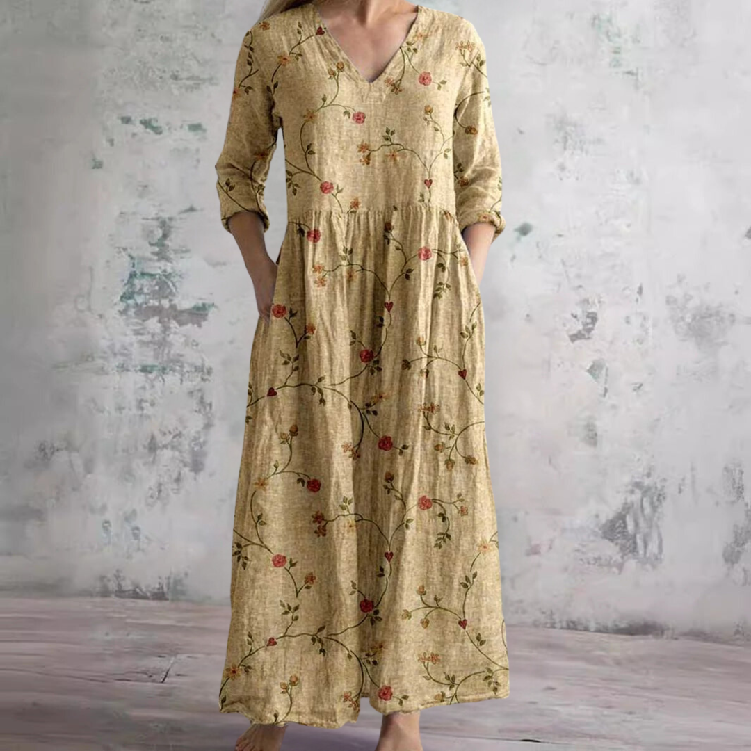 Robe Longue à Manches Longues et Motif Floral Pour Femme
