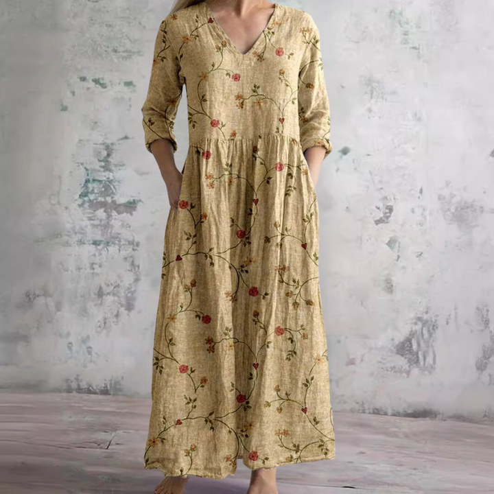 Robe Longue à Manches Longues et Motif Floral Pour Femme