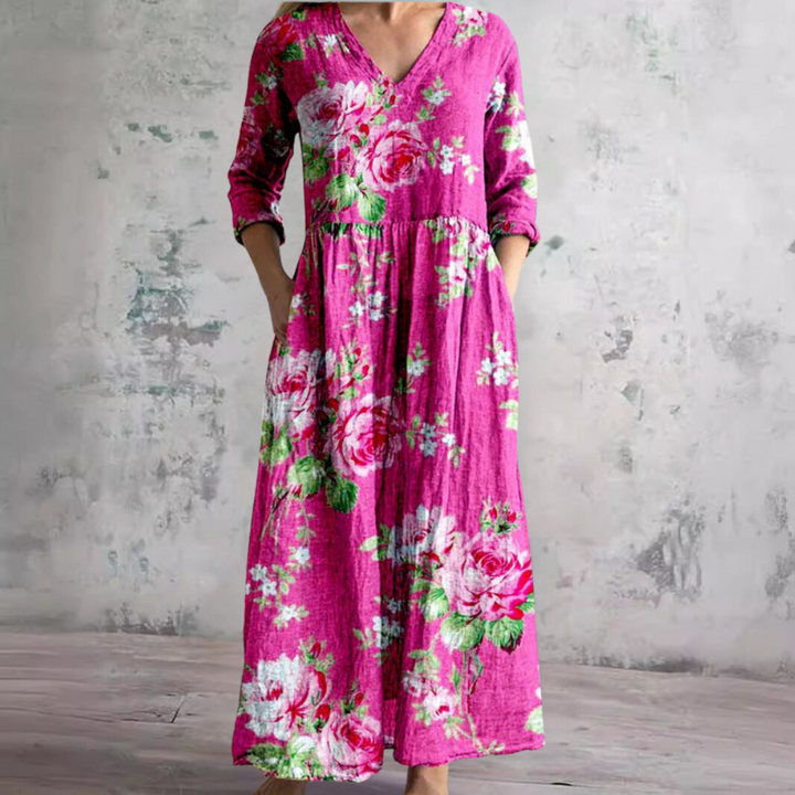 Robe Longue à Manches Longues et Motif Floral Pour Femme