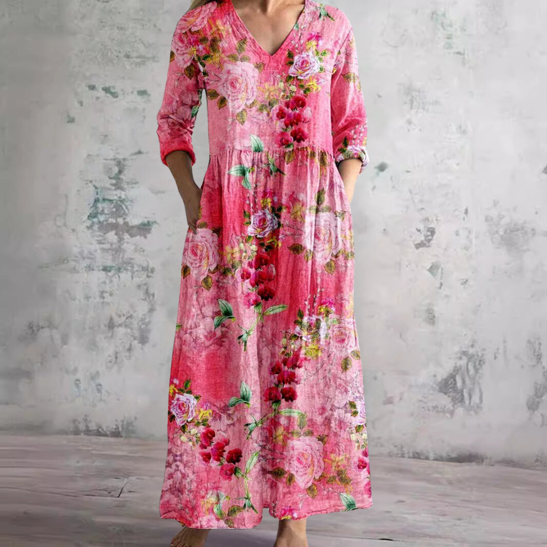 Robe Longue à Manches Longues et Motif Floral Pour Femme
