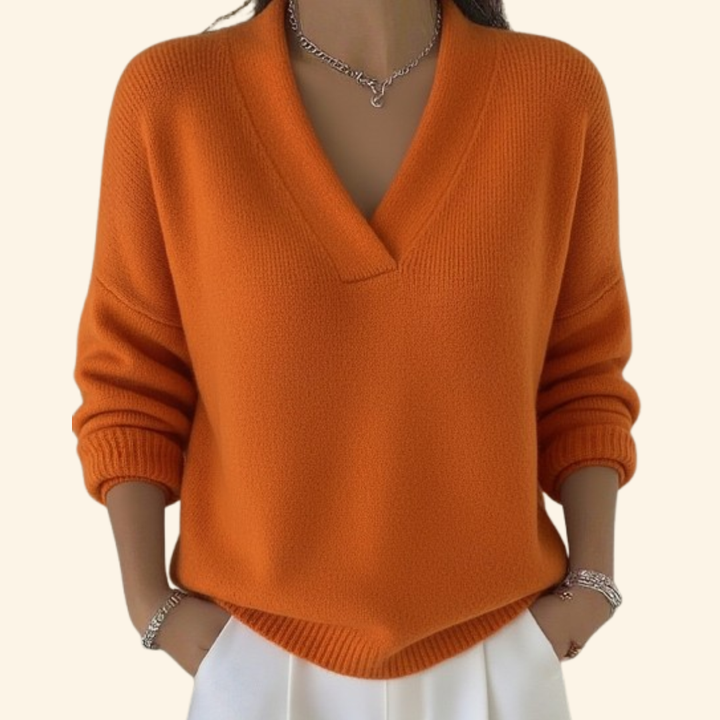 Pullover in maglia con scollo a V e vestibilità comoda da donna